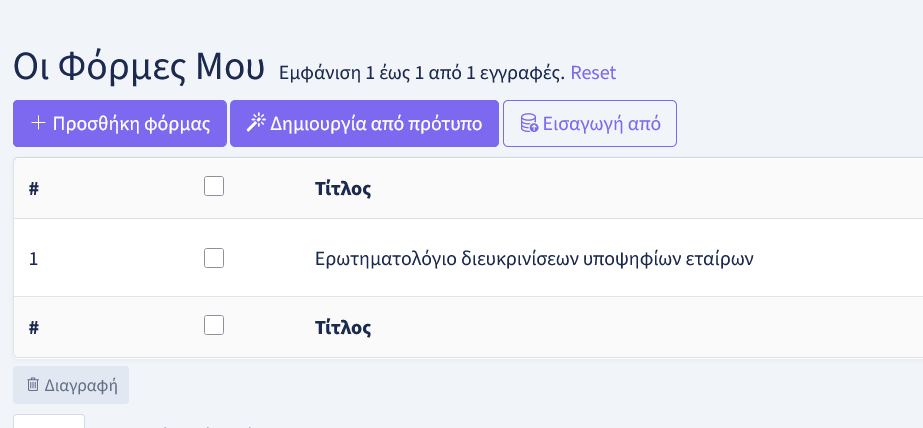 Λίστα φορμών Formverse